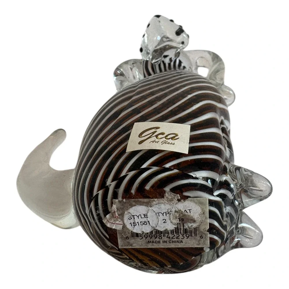 Gca Art Glass Brown White Striped Dog Figurine Hand Blown Glass Sculpture 6